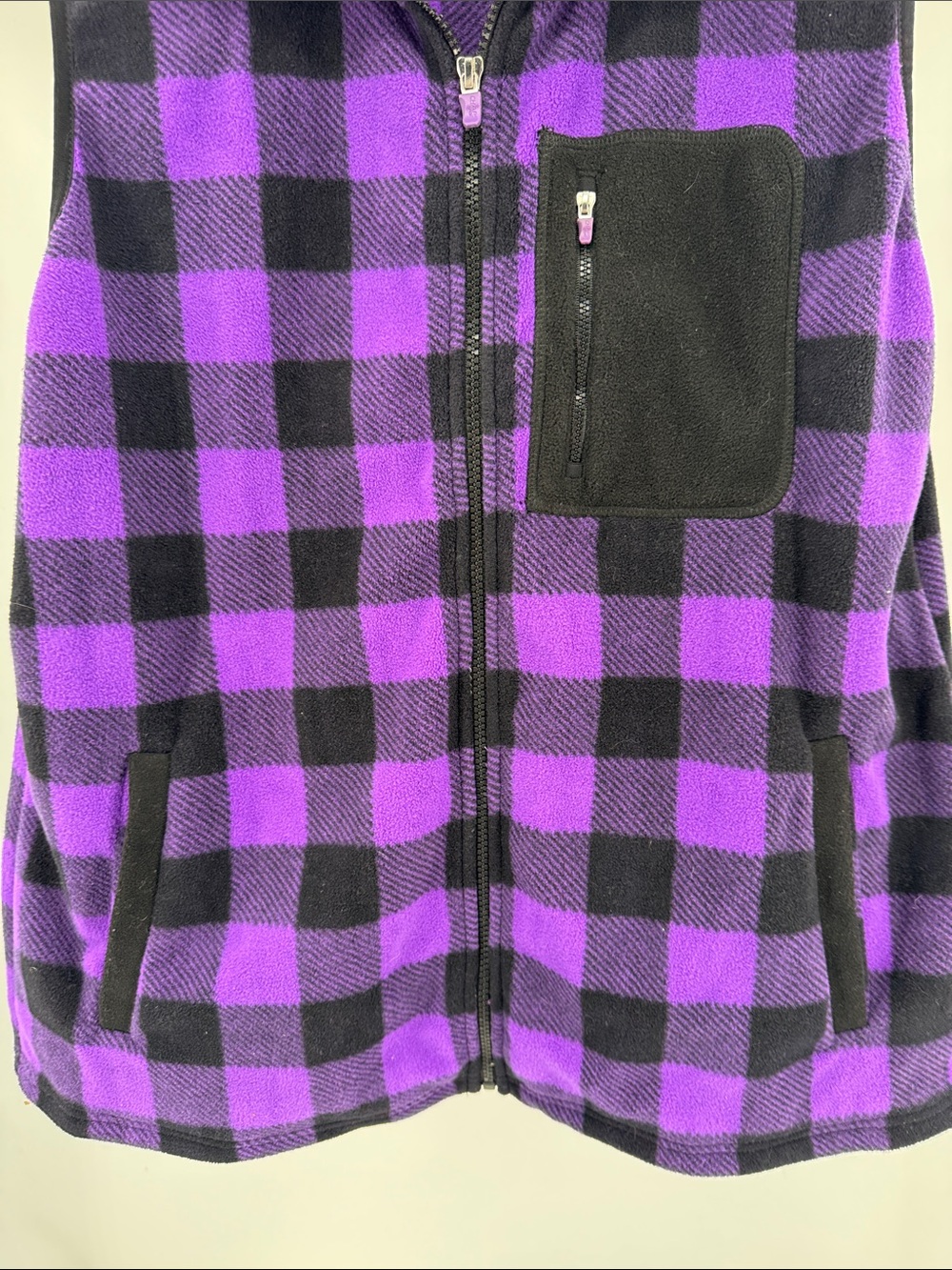 Chaps Purple and Black Buffalo Plaid Fleece Zip Vest plus outdoor fall Gorpcore - Picture 4 of 11